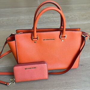 Michael Kors Orange Satchel and Wallet Bundle